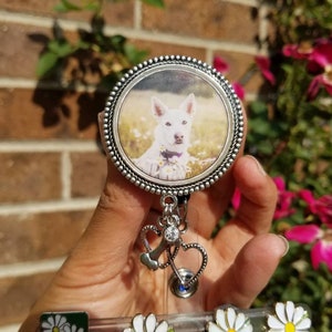 Custom Dog photo ID badge reel retractable holder clip pup photo fur baby name tags Memorial gift jewelry personalized pets parents portrait