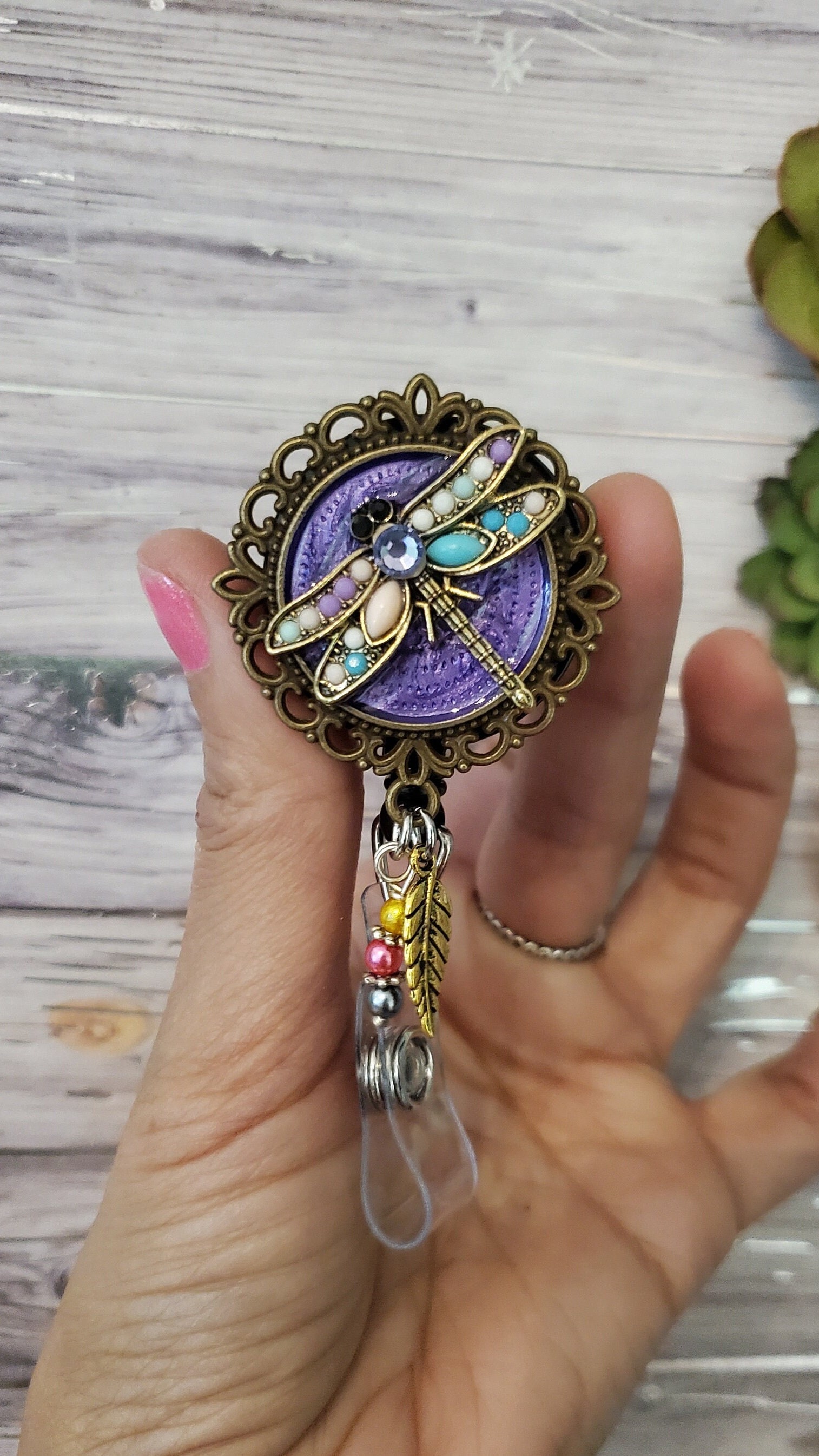 Dragonfly Badge Reel Holder Clip Dragonflies Clip, Beaded Wings Stones Dragon  Fly Retractable Boho Jewelry Steampunk Change Gift Leadership 