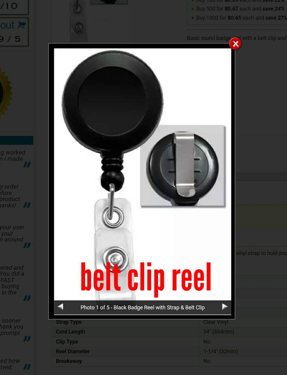 Badge Reel with Strap & Belt Clip - Black