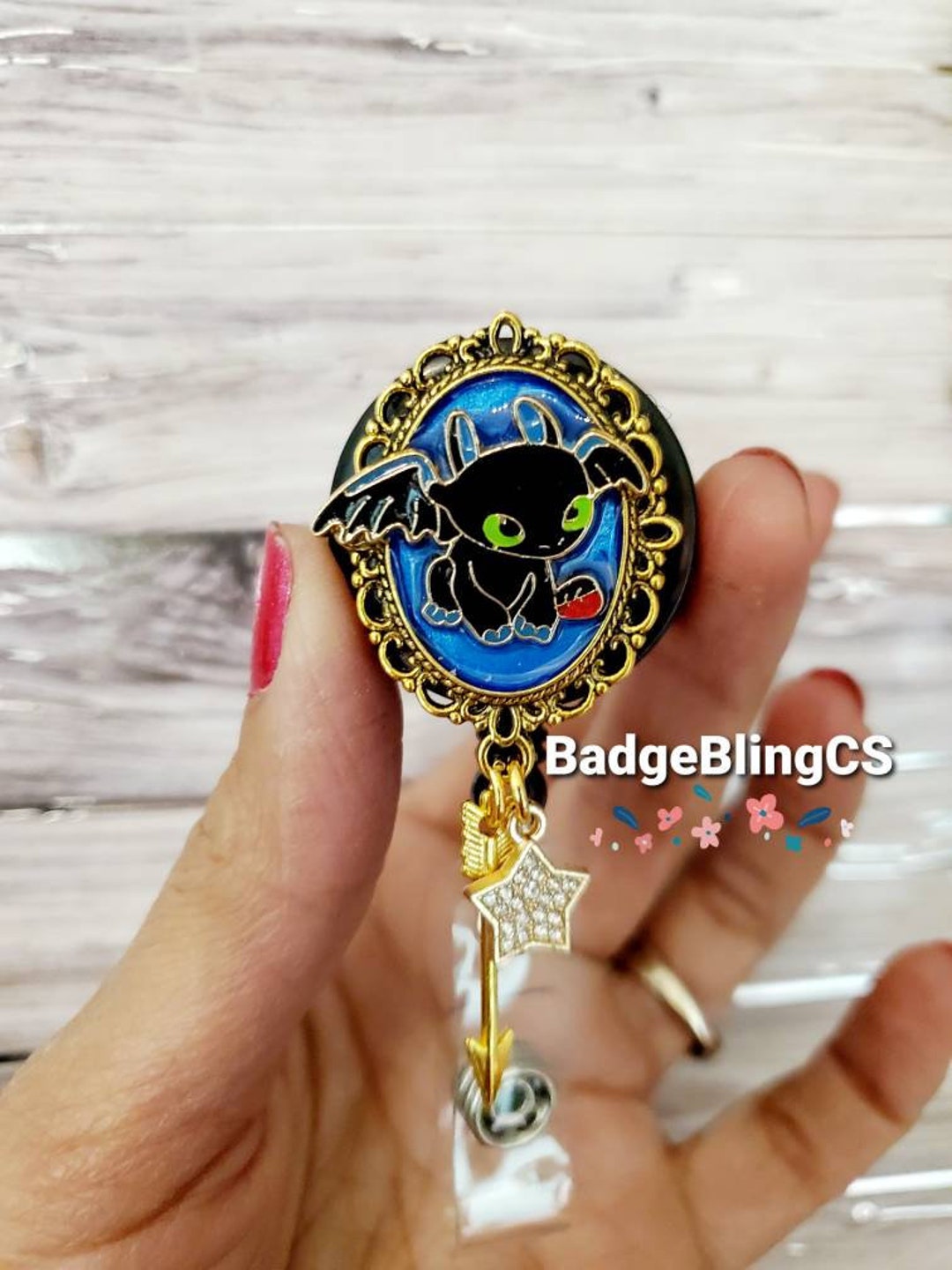 Night Dragon Badge Holder Reel Clip Train Your Dragon Inspired Diamond Charm  Medical Caduceus Proud to Be a Nurse Name Card Fury Tooth Less 
