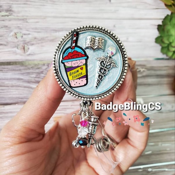 student nurse badge reel holder clip bling educator gift stethoscope undergraduate gifts syringe needle shot books brain freeze study tears