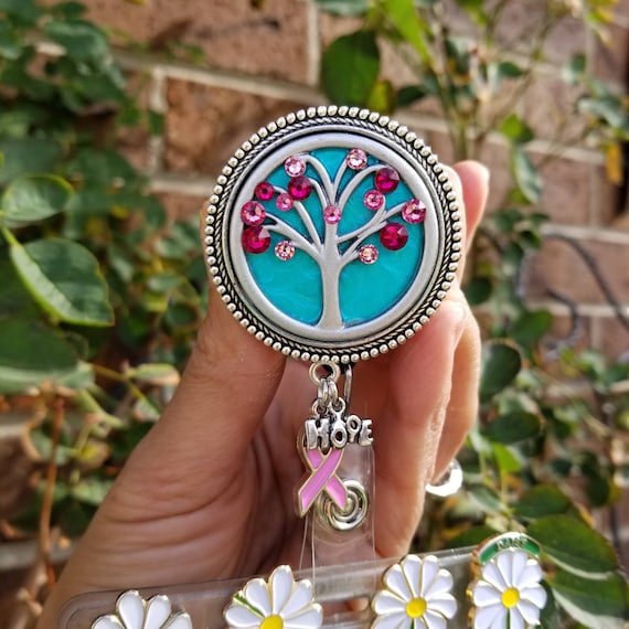 Breast Cancer Badge Holder Reel Tree of Life Id Retractable Id 