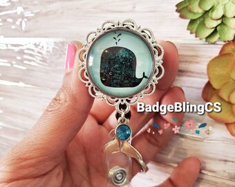 Whale badge reel clip Sea life holder Travel nurse flight attendant journey awaits ocean salty vibes gift fluke tail fertility