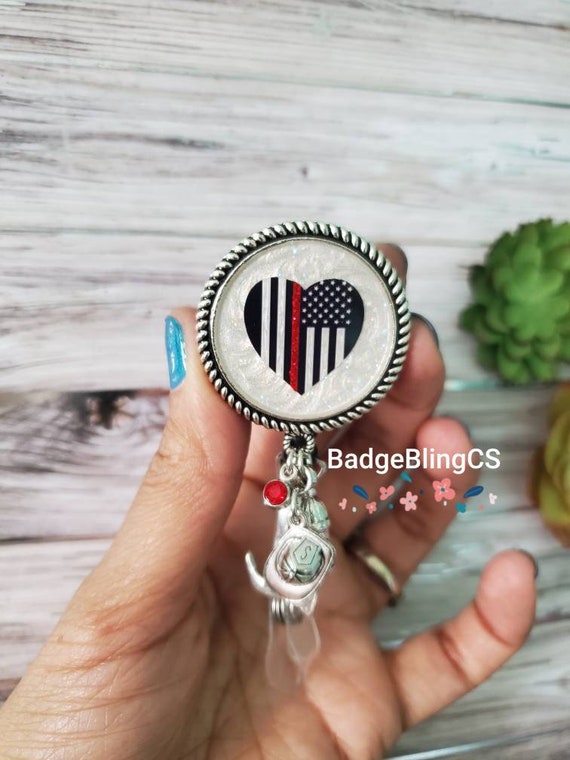 Firefighter Badge Reel Fireman Fire Department Holder Clip Thin Red Line  Support Dalmatian,fire Extinguisher, Axe, Hydrant Wife Bling Helmet -   Canada