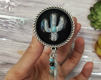 Cactus badge reel holder clip country girl name card  jewelry Arrow charm compass badge Gypsy traveler boho moon ID holder Travel moon badge