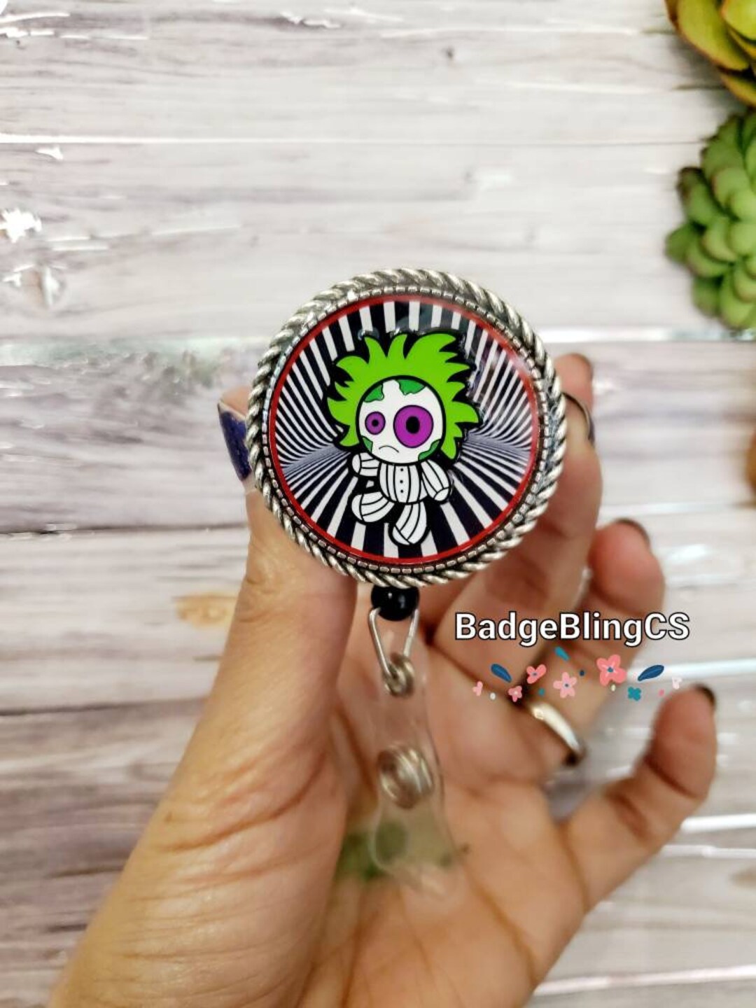 Voodoo Doll Beetle Juice Badge Reel ID Holder Clip Strange and Unusual  Queen Psych Nurse Emergency Room Tech ER Ghost With the Most Doll 