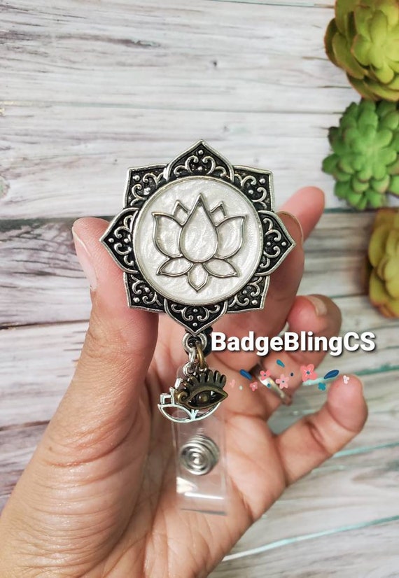 Lotus Flower Badge Reel Holder Clip Simply Life Metallic Paint