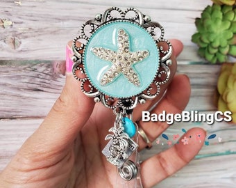 Starfish Badge Reel: Beach Vibes, Travel Nurse ID Holder