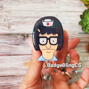 Nurse Tina badge reel id holder clip BadgeBlingCS interchangeable clips TV cartoon jewelry 3D bling inspired Bob ppe mask Tina quarantina