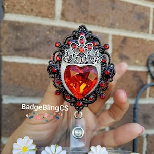 Valentines day badge reel holder clip Heart beat Graduation gift Nurselife crown and heart trauma queen cardiac nurse love large pendants