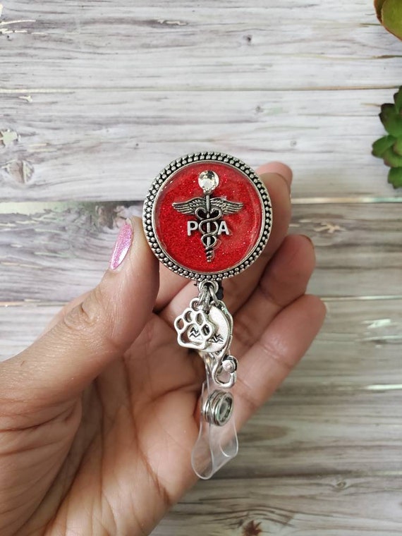 PA Badge Reel Holder Clip Bling PA Caduceus Love Faith Healing Heart,  Medical Name Card Bling Lanyard Pull String Physician Assistant Gifts 