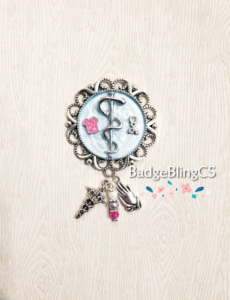 Nurse badge reel holder clip bling stethoscope ceremony gift student nurse Graduation Nurses Personalized syringe needle shot asclepsius