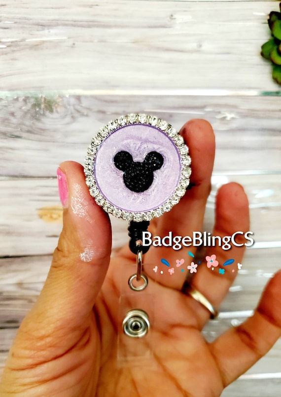 Mickey Badge Reel Holder Clip Mouse Ears Head Retractable Name Card Pull  Jewelry Pediatric Student Nurse Lanyard Peds Gifts Bling Kids RN 