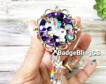 Unicorn princess badge reel holder clip rainbow star confetti magical creature gift new nurse grad gifts name lanyard mystical beast cma