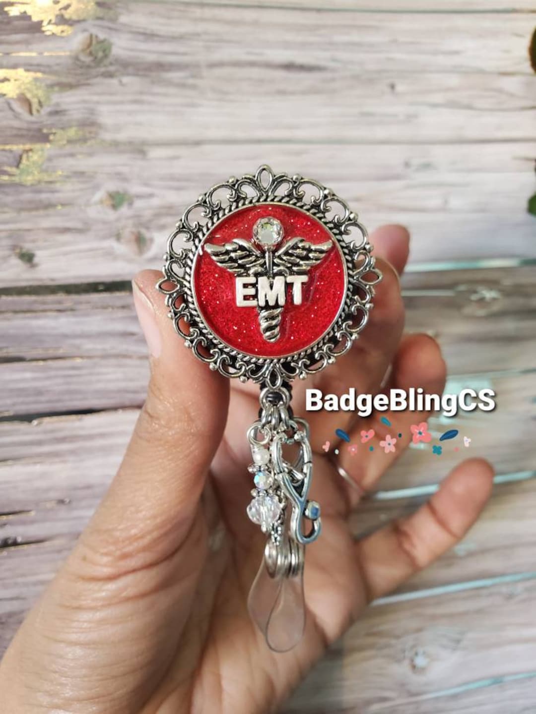 EMT Badge Reel Holder Gift Clip Emergency Medical Technicians ID