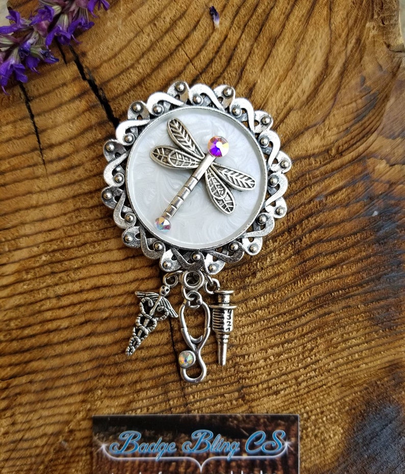 Steampunk Dragonfly Clocks Badge Id Holder Retractable Reel Bottle cap
