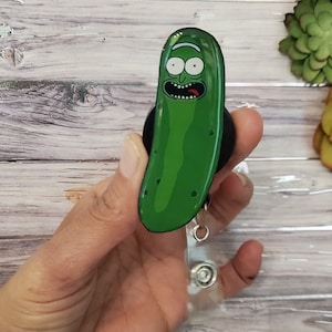 Pickle Rick badge reel retractable badge id holder clip BadgeBlingCS interchangeable badge reel gamers TV cartoon name tag mens funny gift