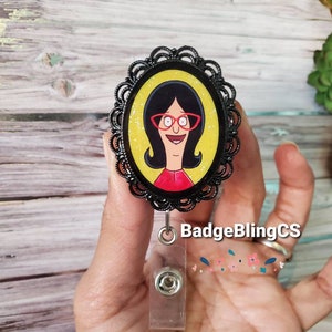 Linda inspired Burgers retractable badge id holder reel clip BadgeBlingCS  interchangeable gamers TV cartoon potrait jewelry miniature photo