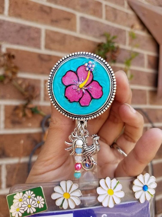 Hibiscus Badge Reel Holder Hawaii Jewelry Hawaiian Petals Vacation