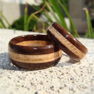Walnut and Oak Solid Wood Men&#39;s and Women&#39;s Ring Set ~ Wedding Band Set ~ Made to Order ~ Stunning!