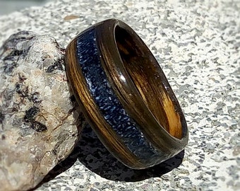 Charred Whiskey Barrel Bentwood Ring With Denim Blue Jean Inlay