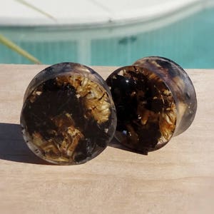 Genuine Whiskey Barrel Wood and Ebony and Resin Ear Plugs or Tunnels or Teardrops - Genuine Whiskey Barrel and Ebony Resin Gauges