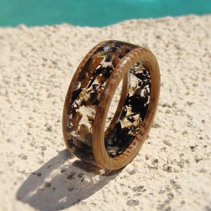 Tennessee Whiskey Barrel Wood, Ebony Wood, and Clear Resin Ring