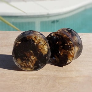 Genuine Whiskey Barrel and Ebony Wood and Resin Ear Plugs - Recycled Wood and Resin Ear Gauges - Gift For Him or Her