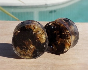 Genuine Whiskey Barrel and Ebony Wood and Resin Ear Plugs - Recycled Wood and Resin Ear Gauges - Gift For Him or Her
