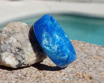 Blue Pearl Resin Ring - Blue Pearl Unisex Wedding Band - Gift for Him or Her