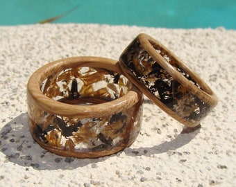 Tennessee Whiskey Barrel Wood, Ebony Wood, and Clear Resin Ring Set - Whiskey Lover Gift