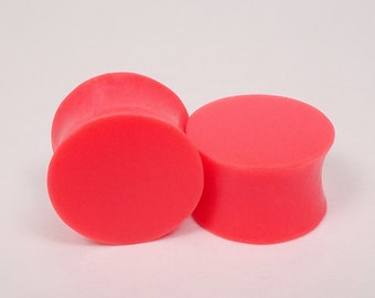 Neon Red Ear Plugs or Tunnels or Teardrops - Neon Red Resin Ear Gauges or Tunnels or Teardrops - Fluorescent Red - Double Flared