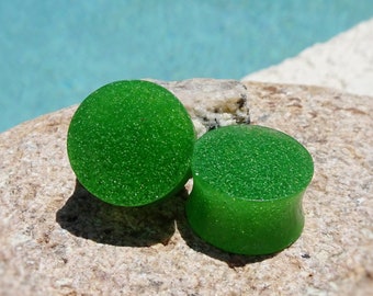 Faux Green Metallic Stone Resin Ear Plugs - Ear Gauges - Gift for Him or Her