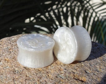 White Pearl Resin Ear Plugs - Ear Gauges - Gift for Him or Her