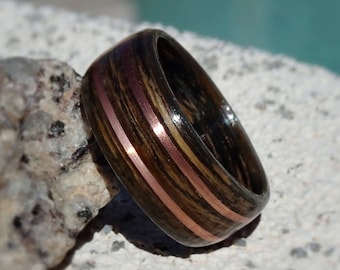 Charred Tennessee Whiskey Barrel Bentwood Ring With Dual Copper Band Inlay - Whiskey Lover Gift