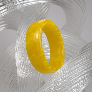 Bright Yellow Pearl Resin Ring - Bright Yellow Pearl Unisex Wedding Band - Gift For Him Or Her