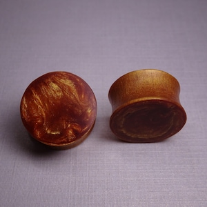 Rustic Gold Pearl Resin Ear Plugs - Ear Gauges - Gift for Him or Her