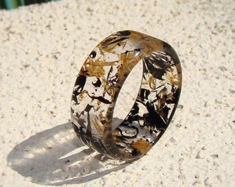 Whiskey Barrel Wood, Ebony, and Clear Resin Ring - Whiskey Lover Gift