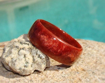 Copper Pearl Resin Ring - Copper Pearl Unisex Resin Wedding Band - Gift For Him Or Her