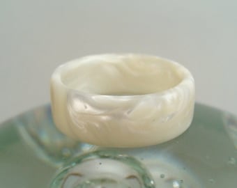 White Pearl Resin Ring - White Pearl Resin Unisex Wedding Band - Gift for Him or Her