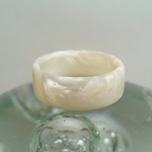 White Pearl Resin Ring - White Pearl Resin Unisex Wedding Band - Gift for Him or Her