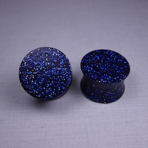 Blue and Black Resin Ear Plugs - Black and Blue Glitter Resin Ear Gauges - Gift for Him or Her