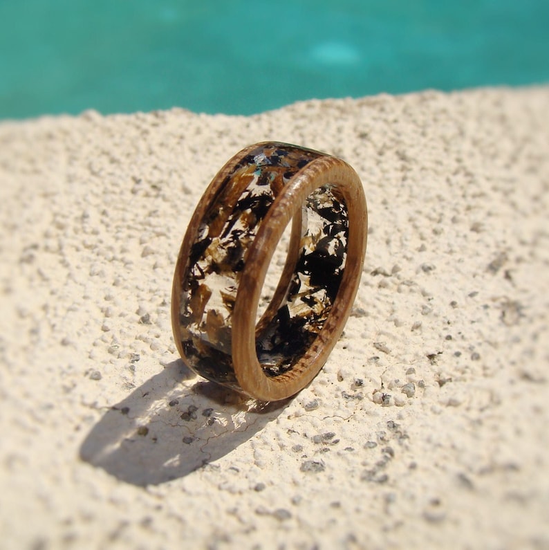 Tennessee Whiskey Barrel Wood, Ebony Wood, and Clear Resin Ring
