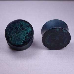Dark Green Pearl Resin Ear Plugs - Ear Gauges - Gift for Him or Her