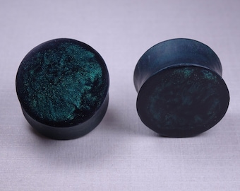 Dark Green Pearl Resin Ear Plugs - Ear Gauges - Gift for Him or Her