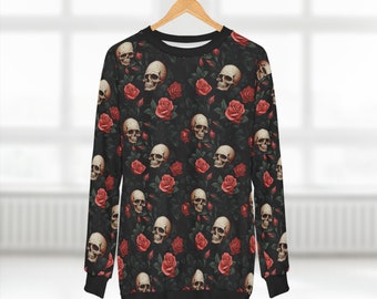 Halloween Skulls And Roses Sweatshirt, Perfect For Halloween Parties, Unisex Fit