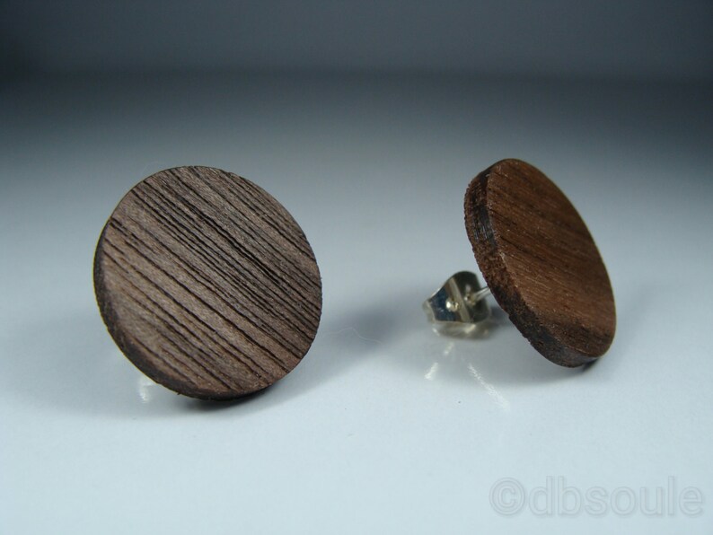 Walnut Wood Round Stud Earrings ~ 58 Inch