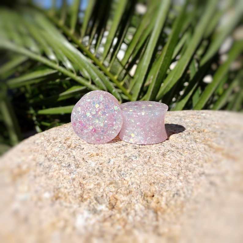 Light Pink Gold Holographic Glitter Resin Ear Plugs or Tunnels Etsy