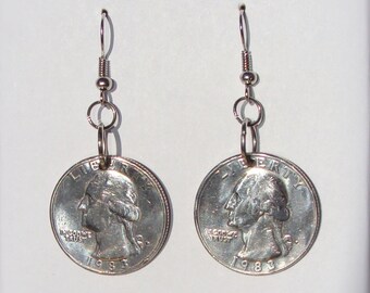 Quarter Dangle Earrings ~ Crafted From Real Quarters ~ Handmade to Order