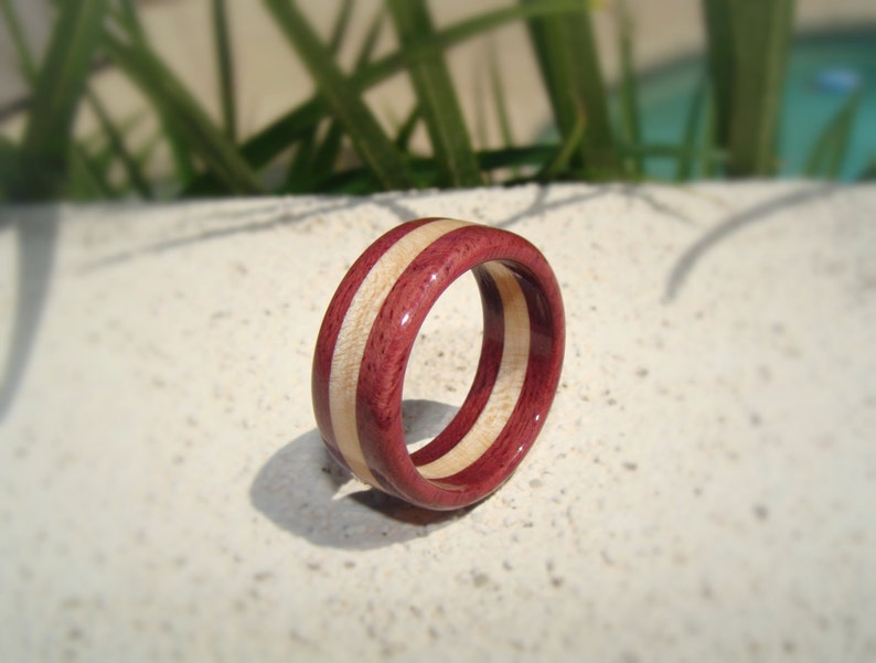 Purpleheart and Maple Ring ~ Layered Solid Wood Ring ~ Men's or Women's ...